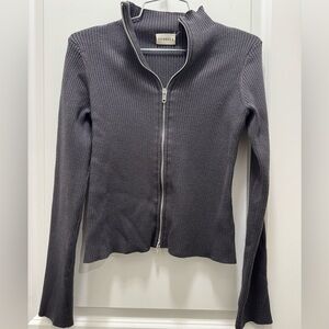 Adanola Gray Ribbed Zip-Up Cardigan